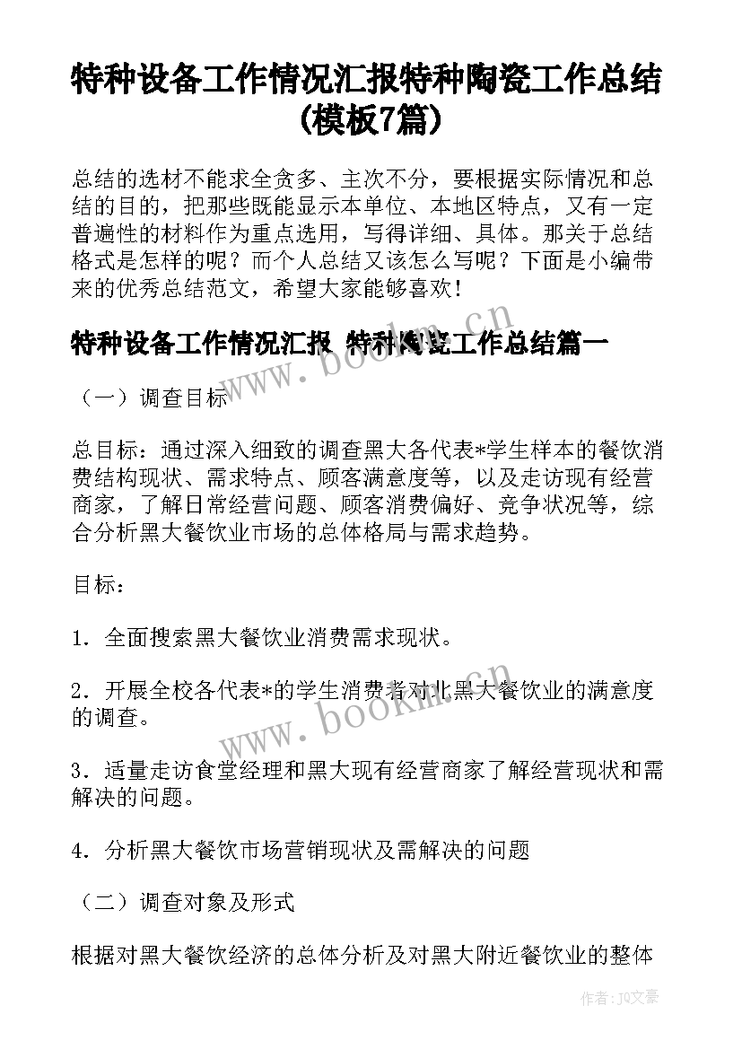 特种设备工作情况汇报 特种陶瓷工作总结(模板7篇)