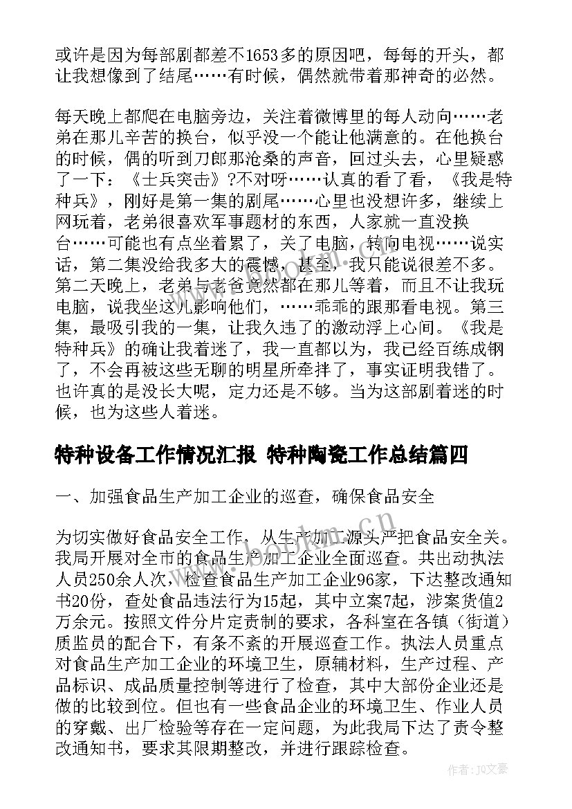 特种设备工作情况汇报 特种陶瓷工作总结(模板7篇)