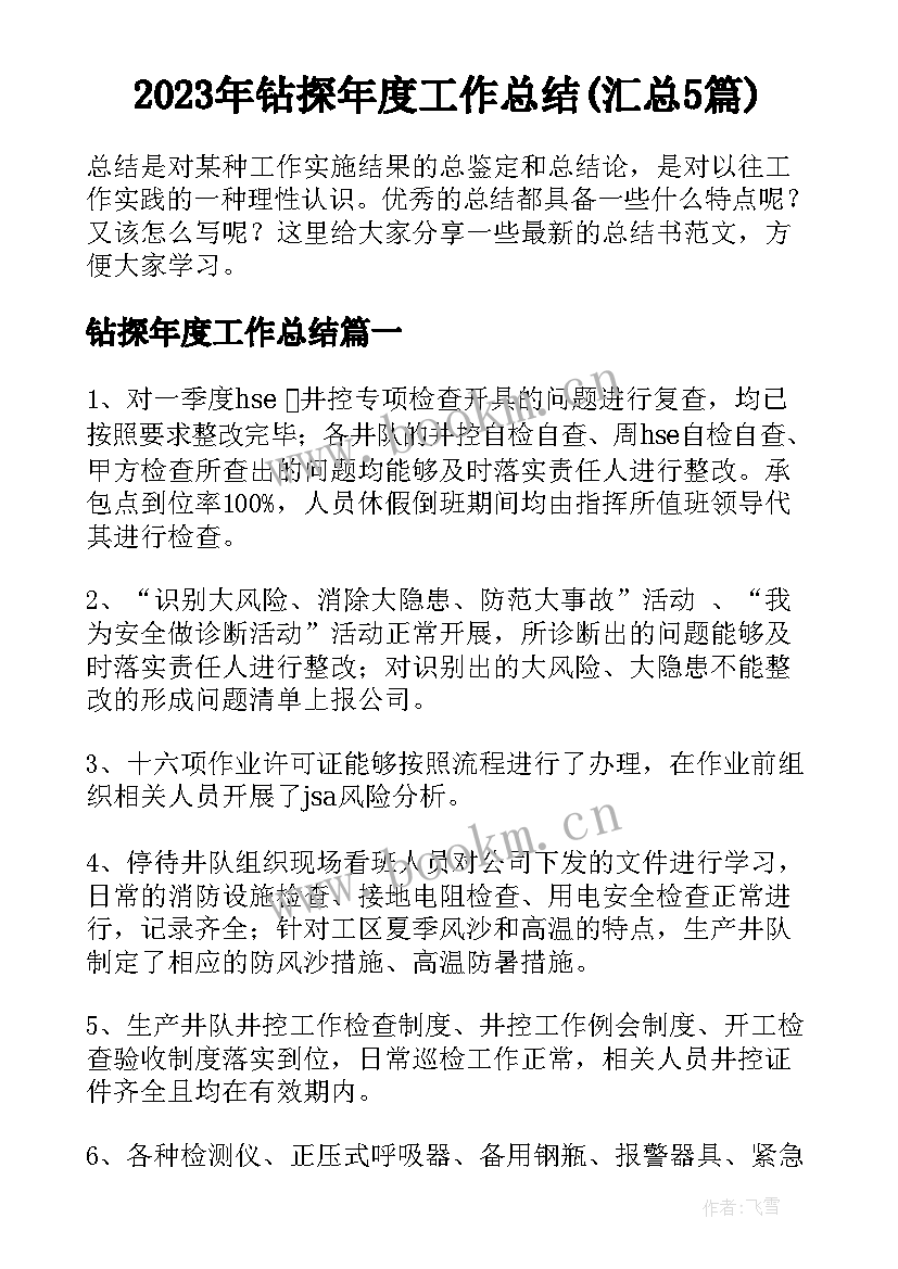 2023年钻探年度工作总结(汇总5篇)