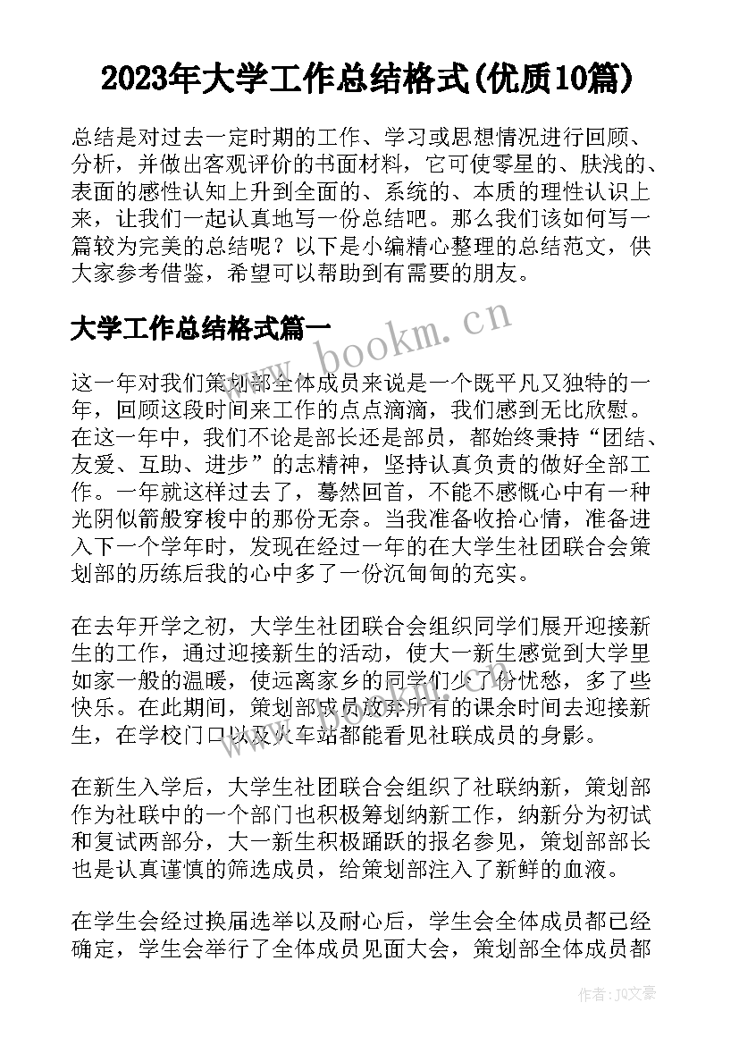 2023年大学工作总结格式(优质10篇)