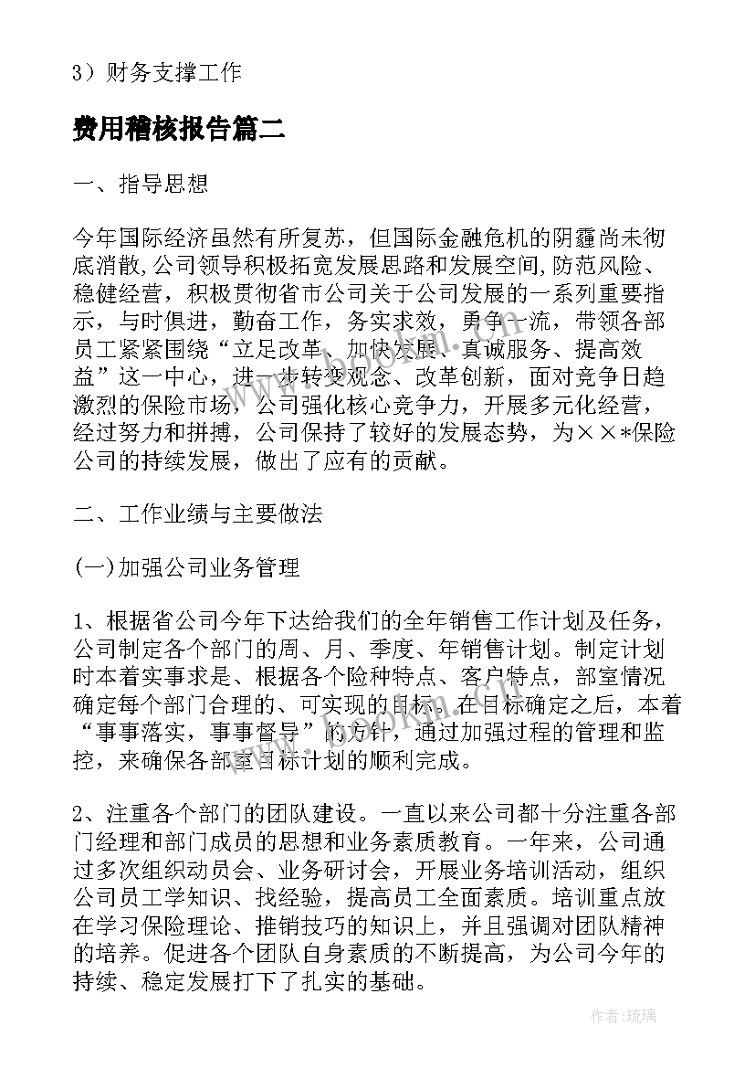 费用稽核报告(精选9篇)