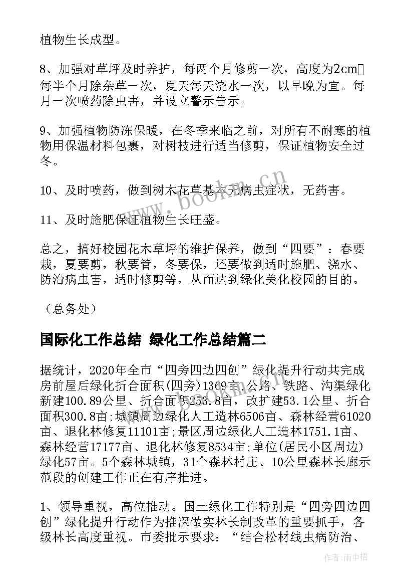 最新国际化工作总结 绿化工作总结(通用9篇)