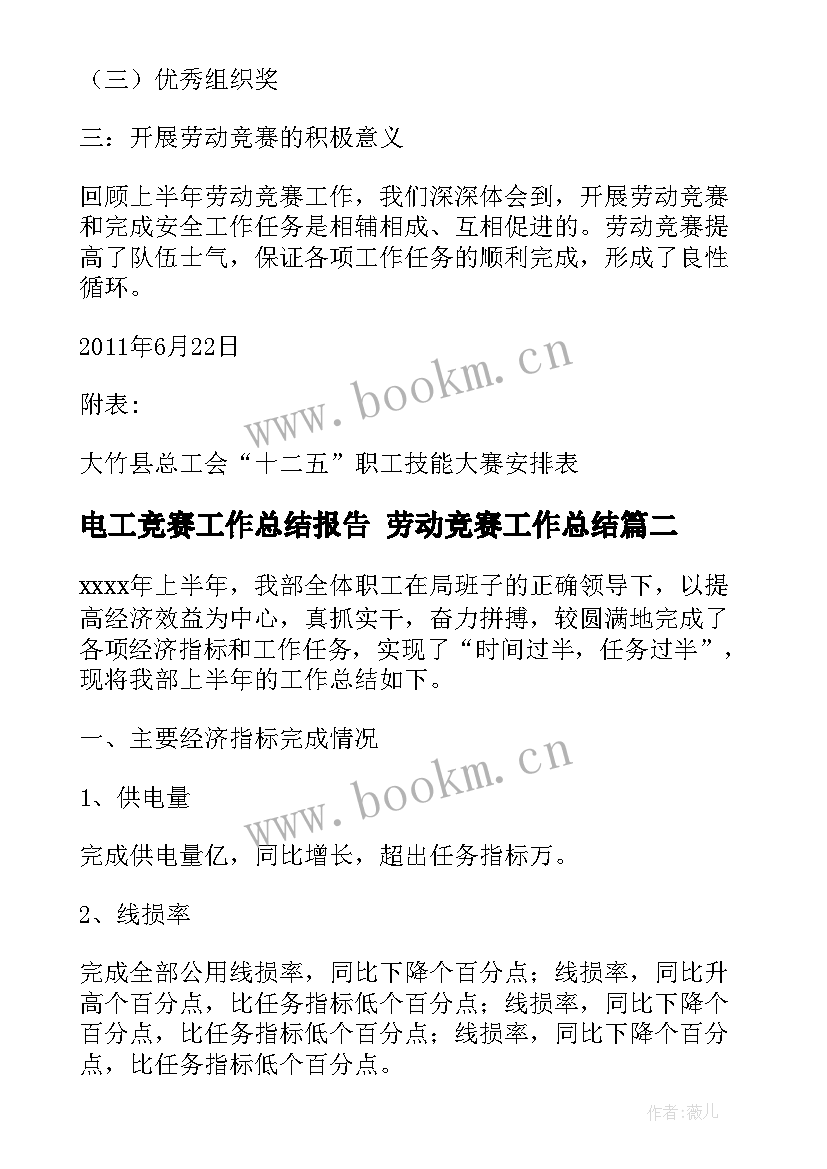 电工竞赛工作总结报告 劳动竞赛工作总结(大全9篇)