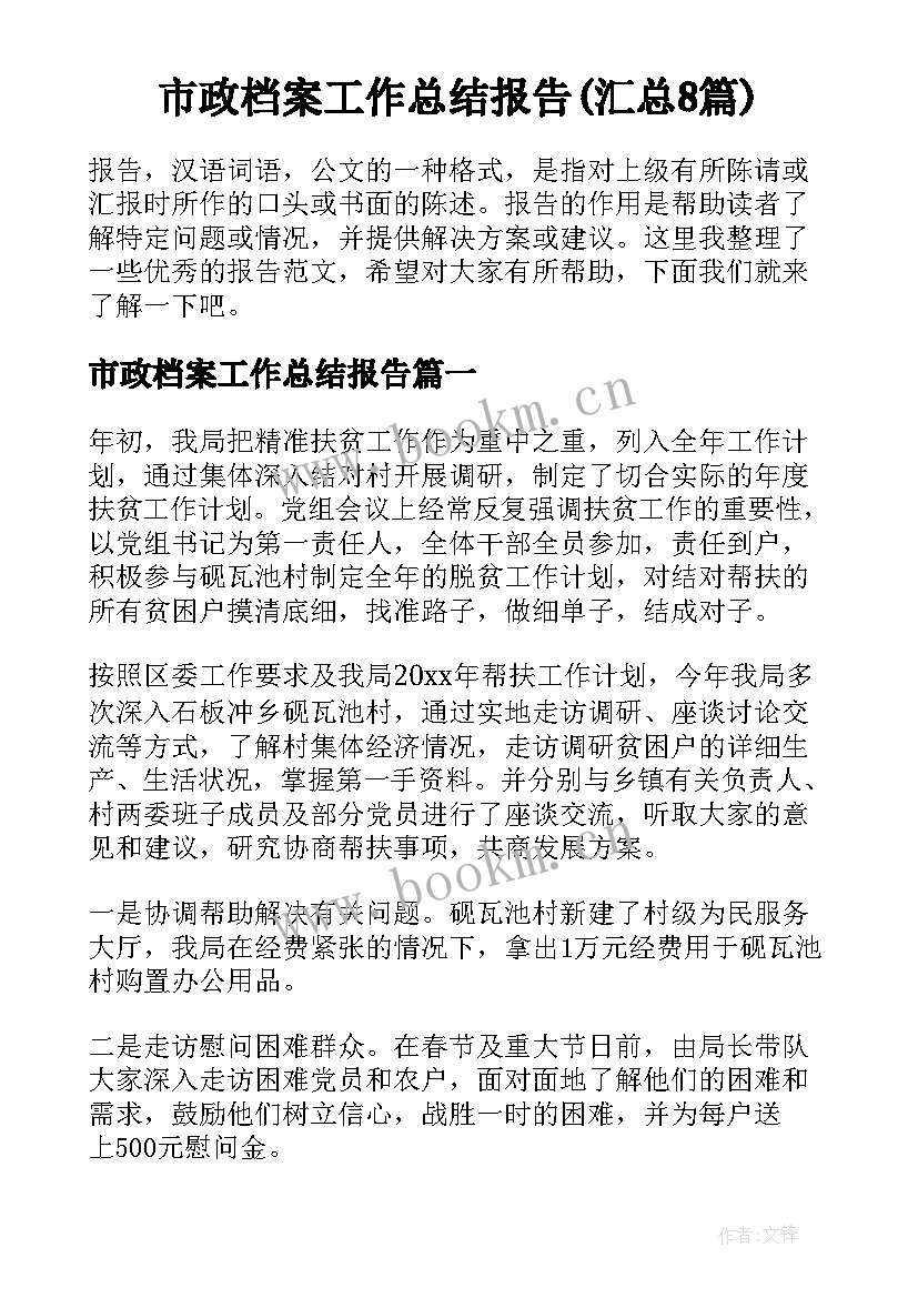 市政档案工作总结报告(汇总8篇)