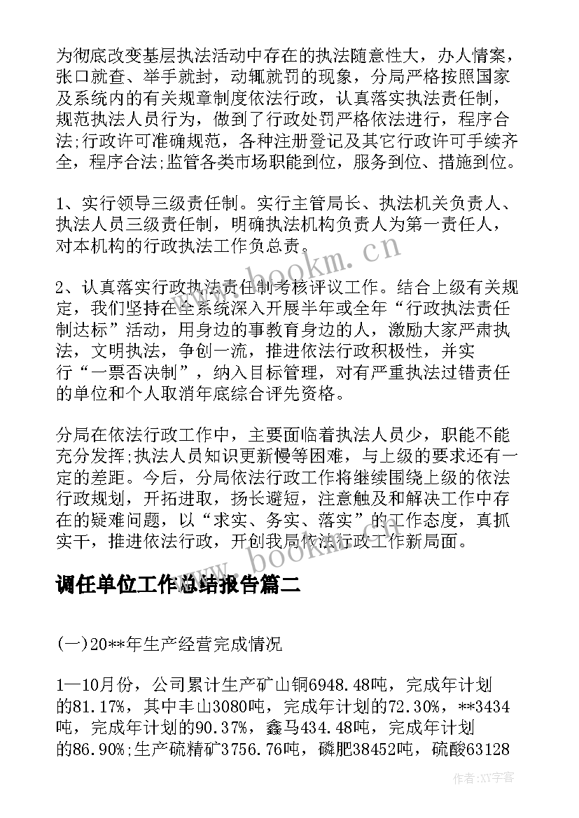 最新调任单位工作总结报告(汇总8篇)