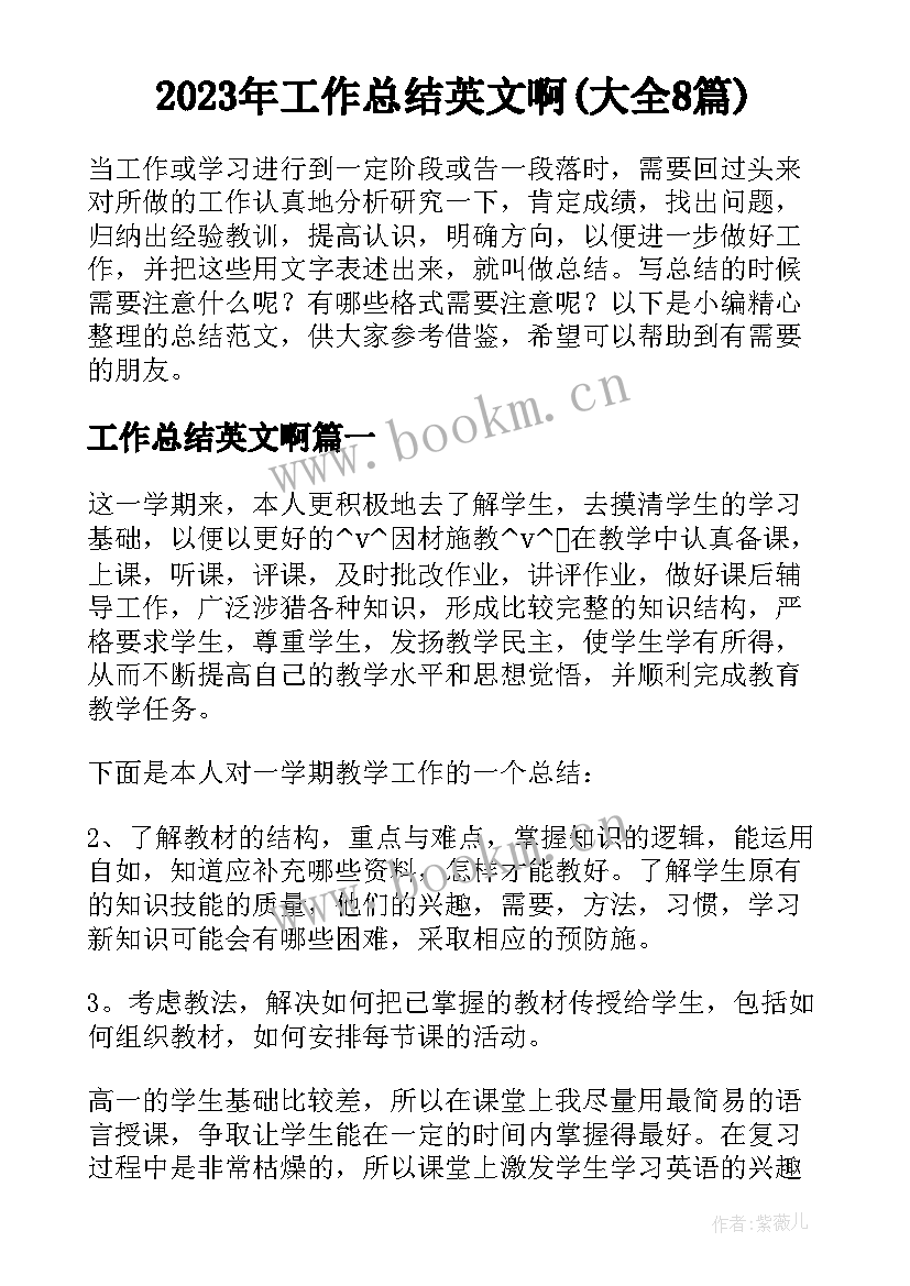 2023年工作总结英文啊(大全8篇)