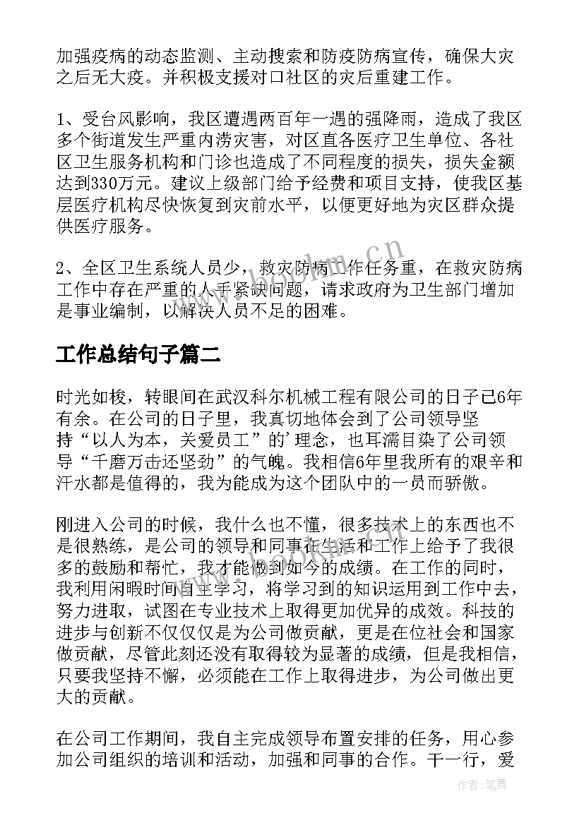 2023年工作总结句子(实用7篇)