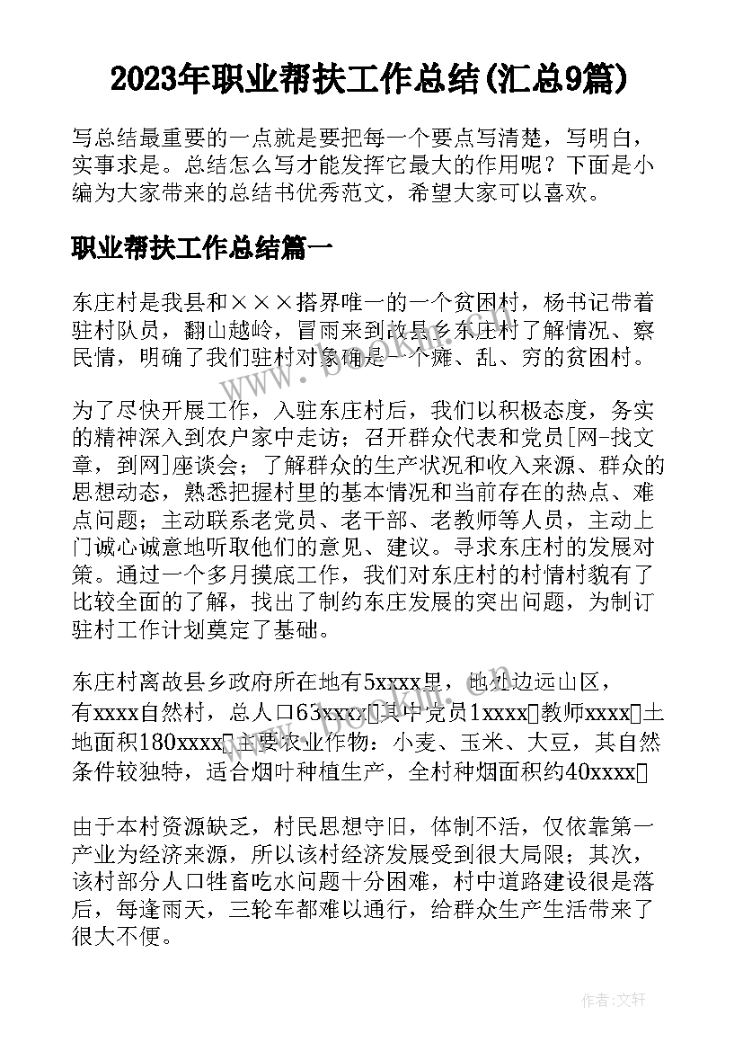 2023年职业帮扶工作总结(汇总9篇)