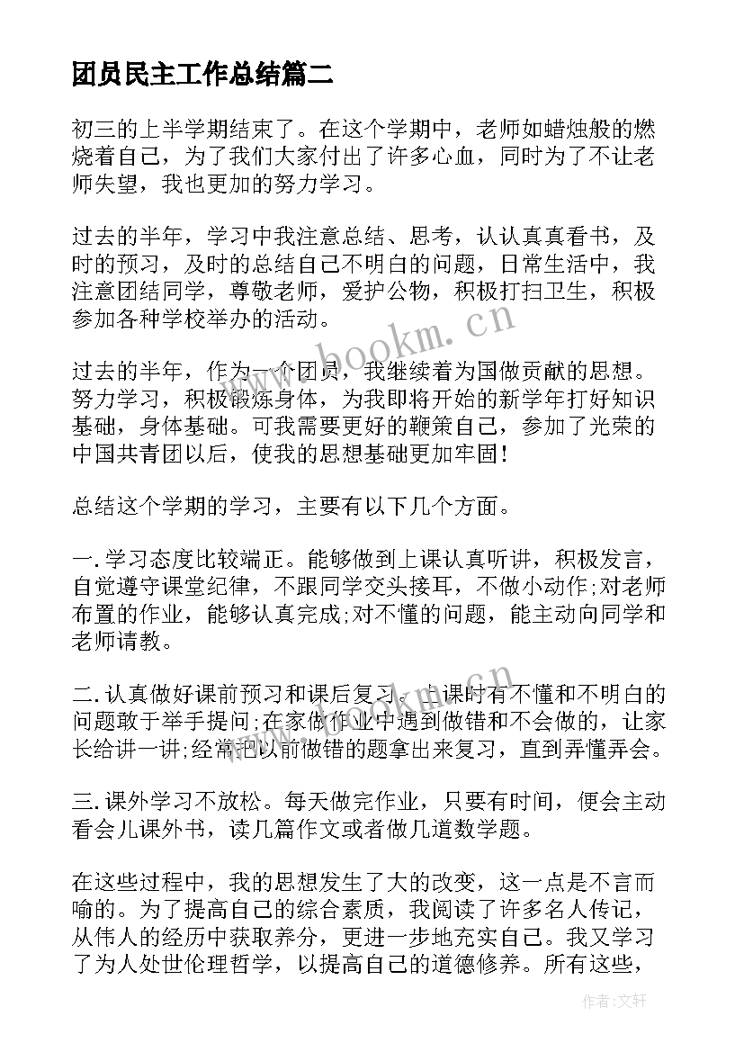 团员民主工作总结(大全5篇)