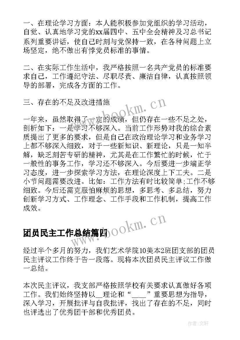 团员民主工作总结(大全5篇)