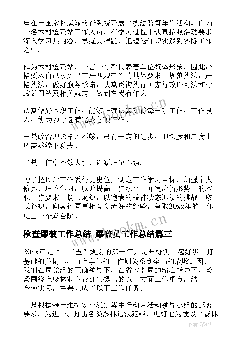 检查爆破工作总结 爆破员工作总结(大全8篇)