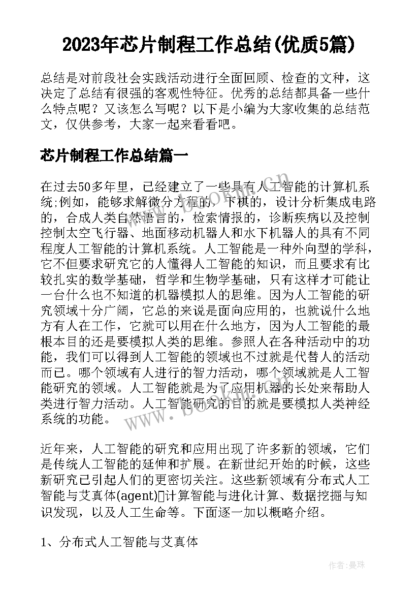 2023年芯片制程工作总结(优质5篇)