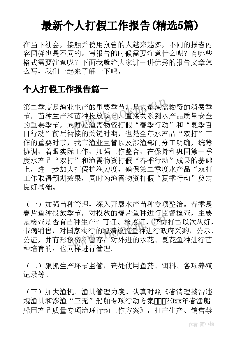 最新个人打假工作报告(精选5篇)