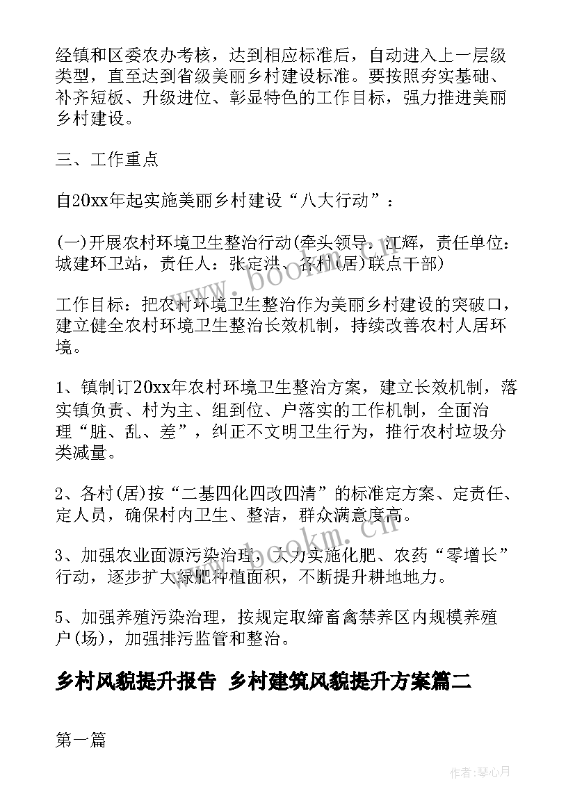 最新乡村风貌提升报告 乡村建筑风貌提升方案(优质5篇)