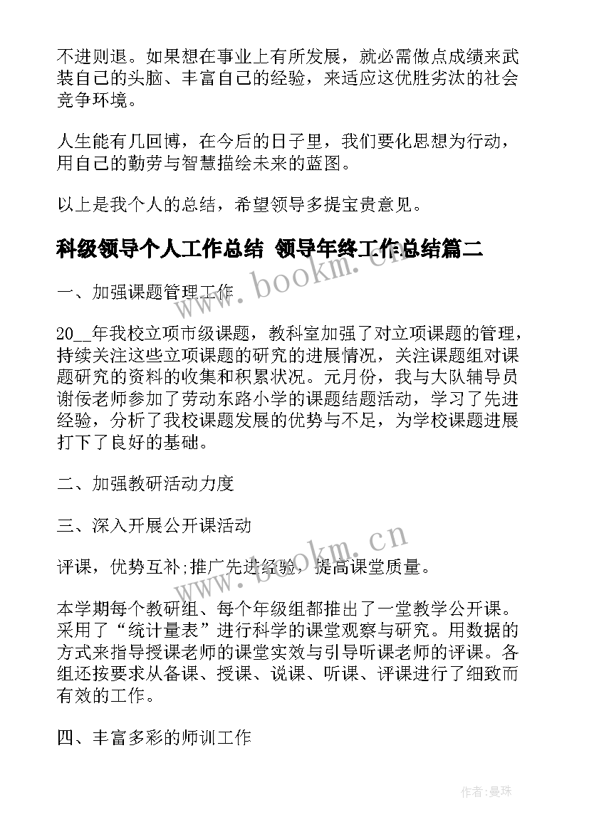 最新科级领导个人工作总结 领导年终工作总结(优质5篇)