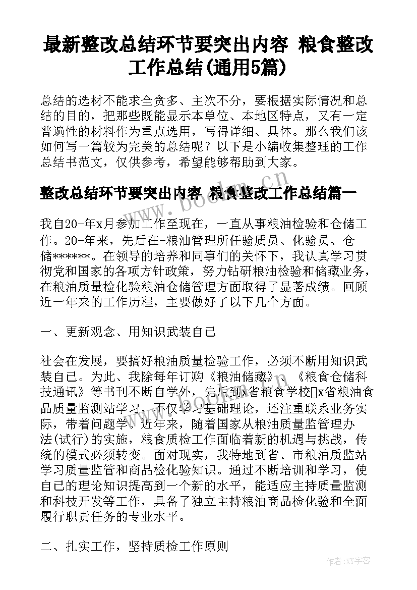 最新整改总结环节要突出内容 粮食整改工作总结(通用5篇)