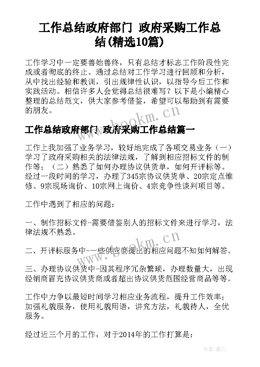 工作总结政府部门 政府采购工作总结(精选10篇)