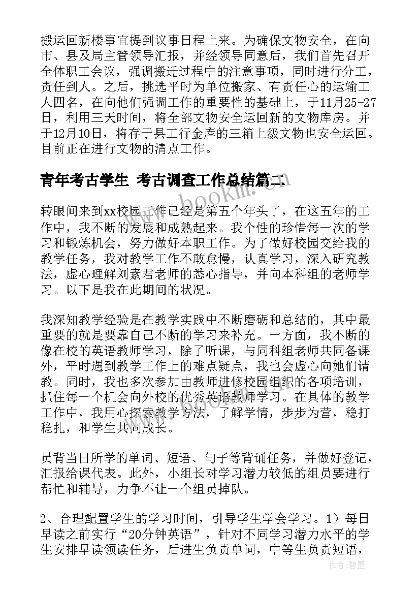 最新青年考古学生 考古调查工作总结(大全9篇)