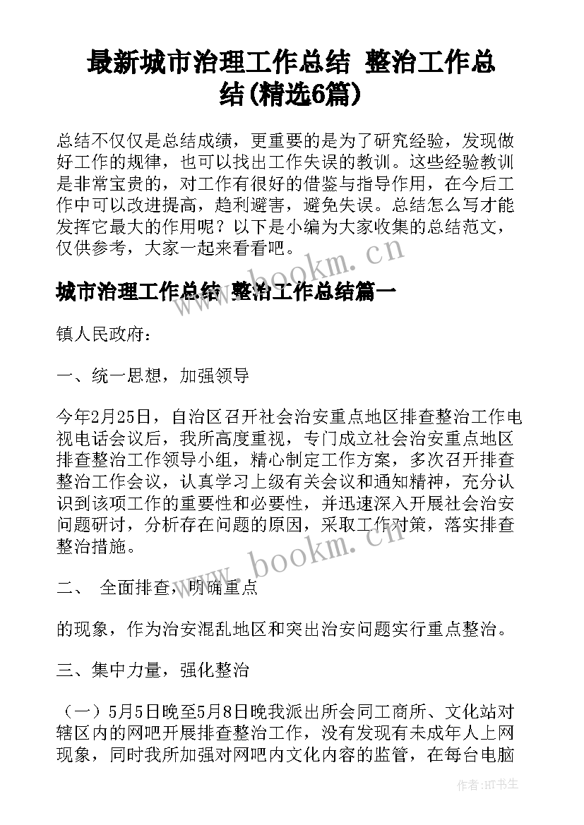 最新城市治理工作总结 整治工作总结(精选6篇)