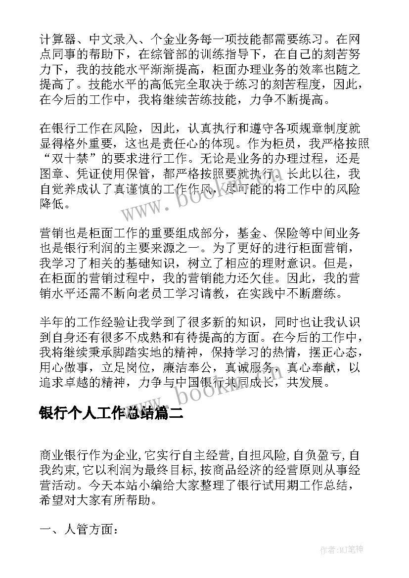 银行个人工作总结(大全5篇)