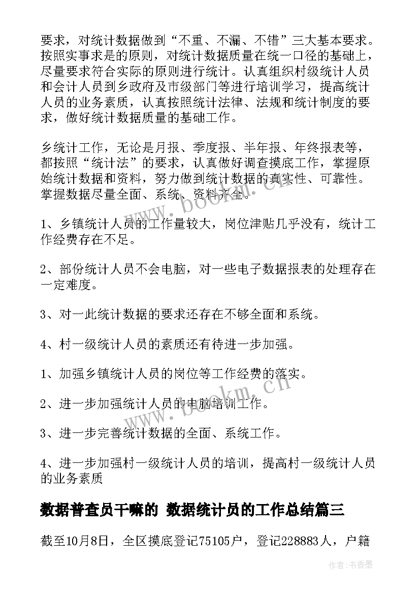 2023年数据普查员干嘛的 数据统计员的工作总结(精选8篇)