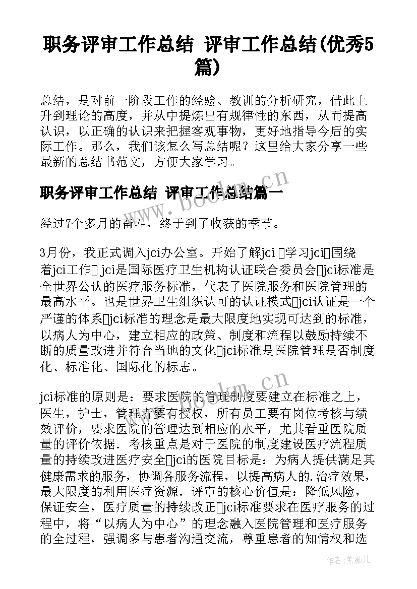 职务评审工作总结 评审工作总结(优秀5篇)