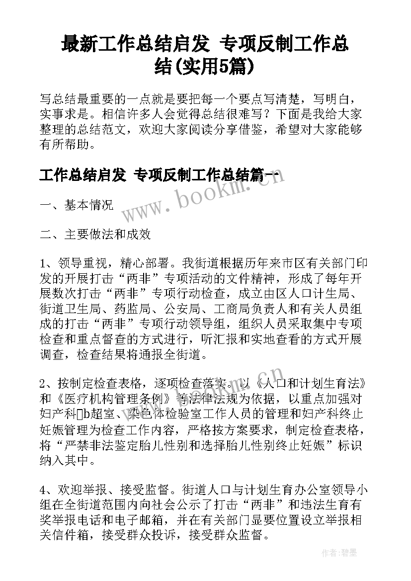 最新工作总结启发 专项反制工作总结(实用5篇)