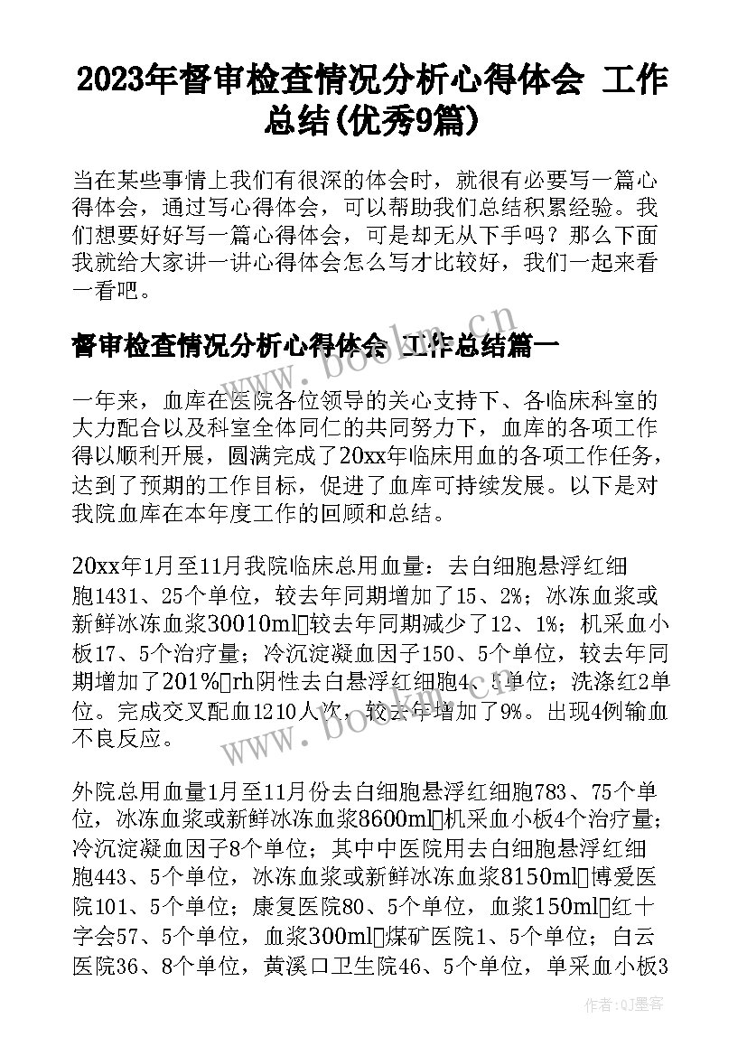 2023年督审检查情况分析心得体会 工作总结(优秀9篇)