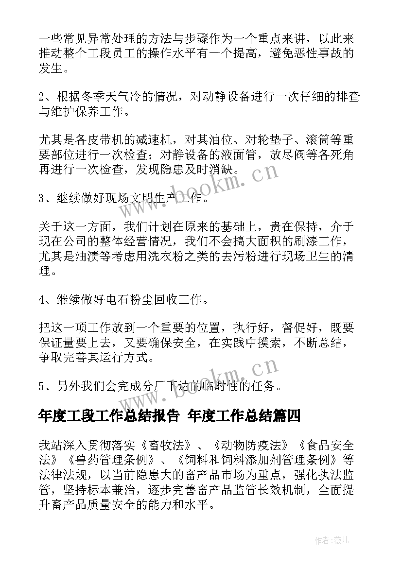 年度工段工作总结报告 年度工作总结(模板8篇)