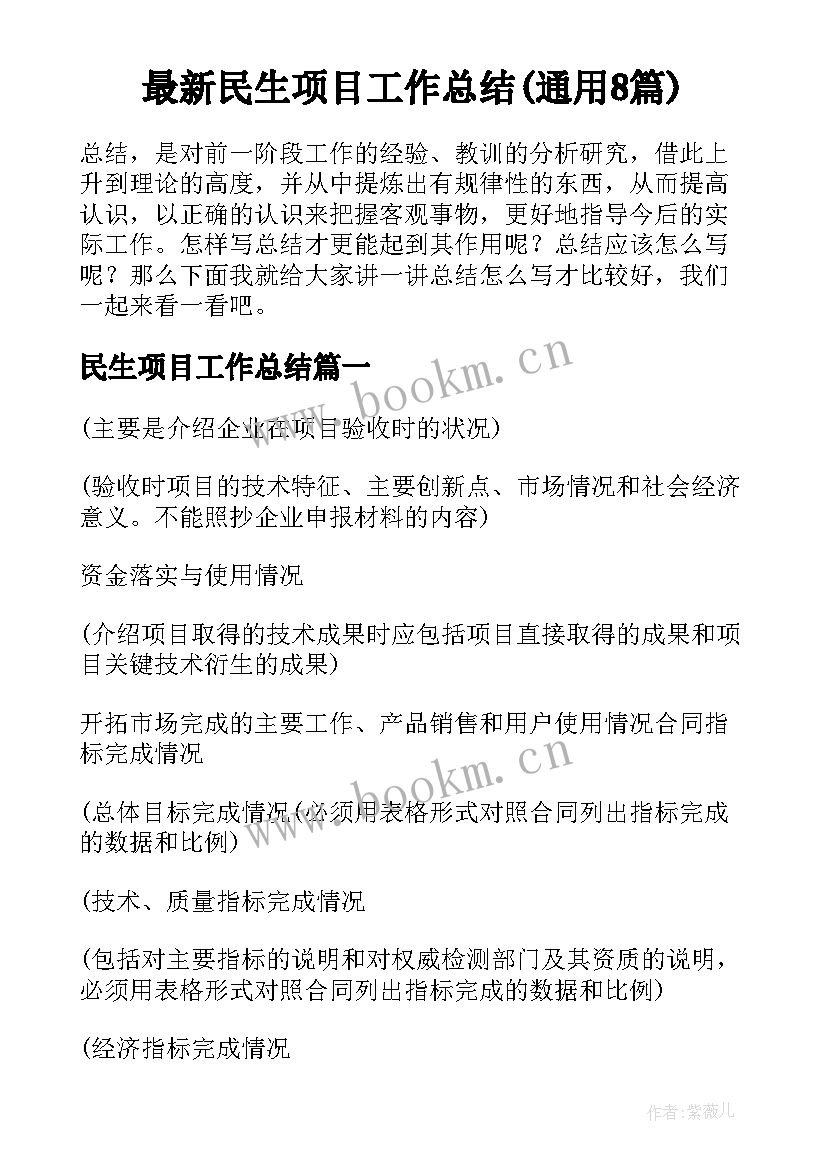 最新民生项目工作总结(通用8篇)