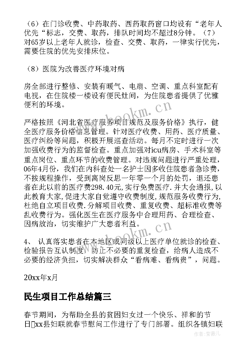 最新民生项目工作总结(通用8篇)