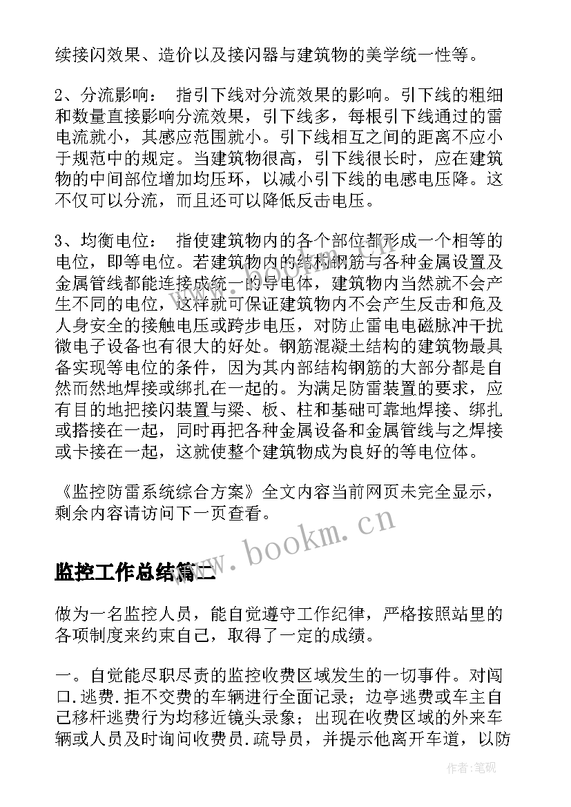 最新监控工作总结(实用6篇)