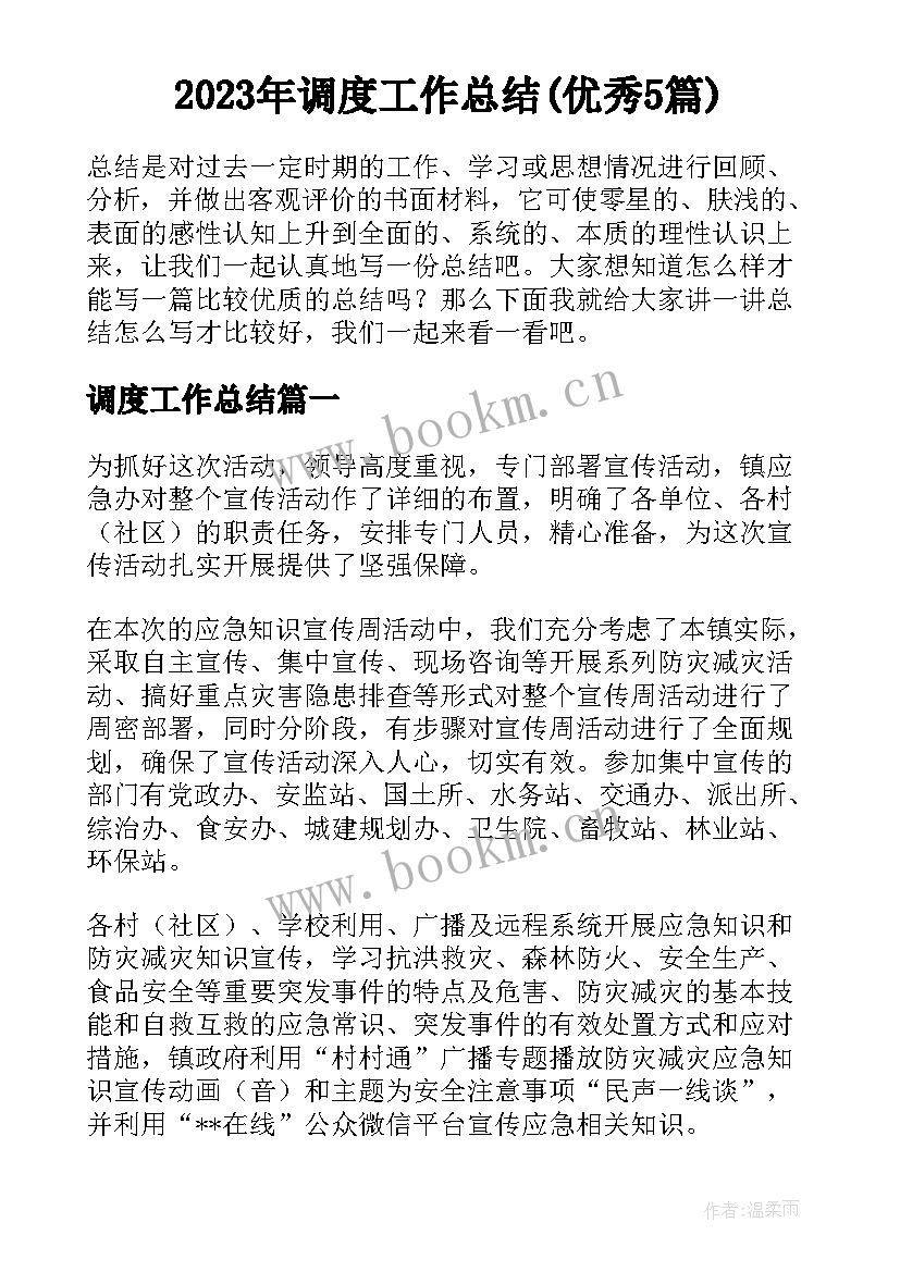 2023年调度工作总结(优秀5篇)