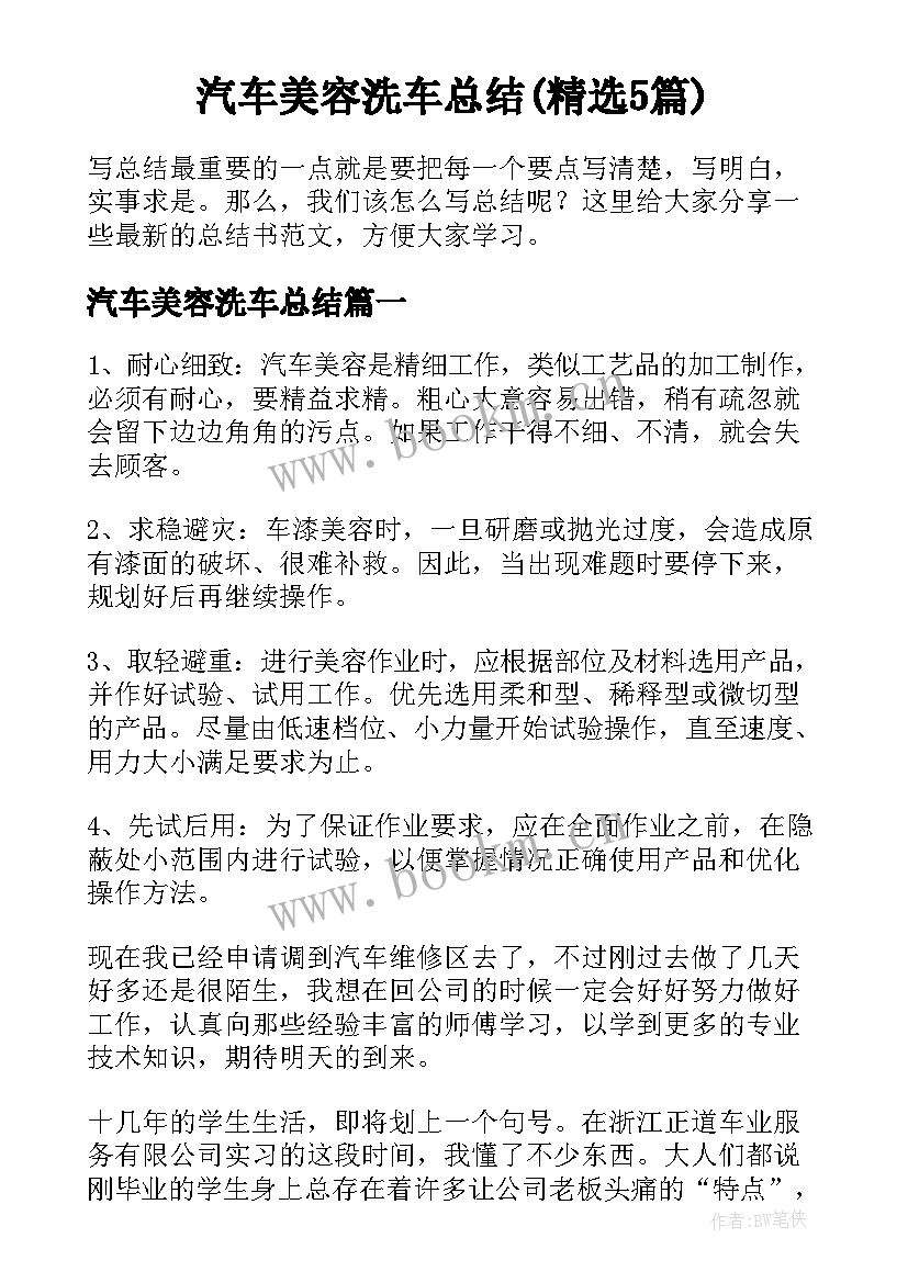 汽车美容洗车总结(精选5篇)