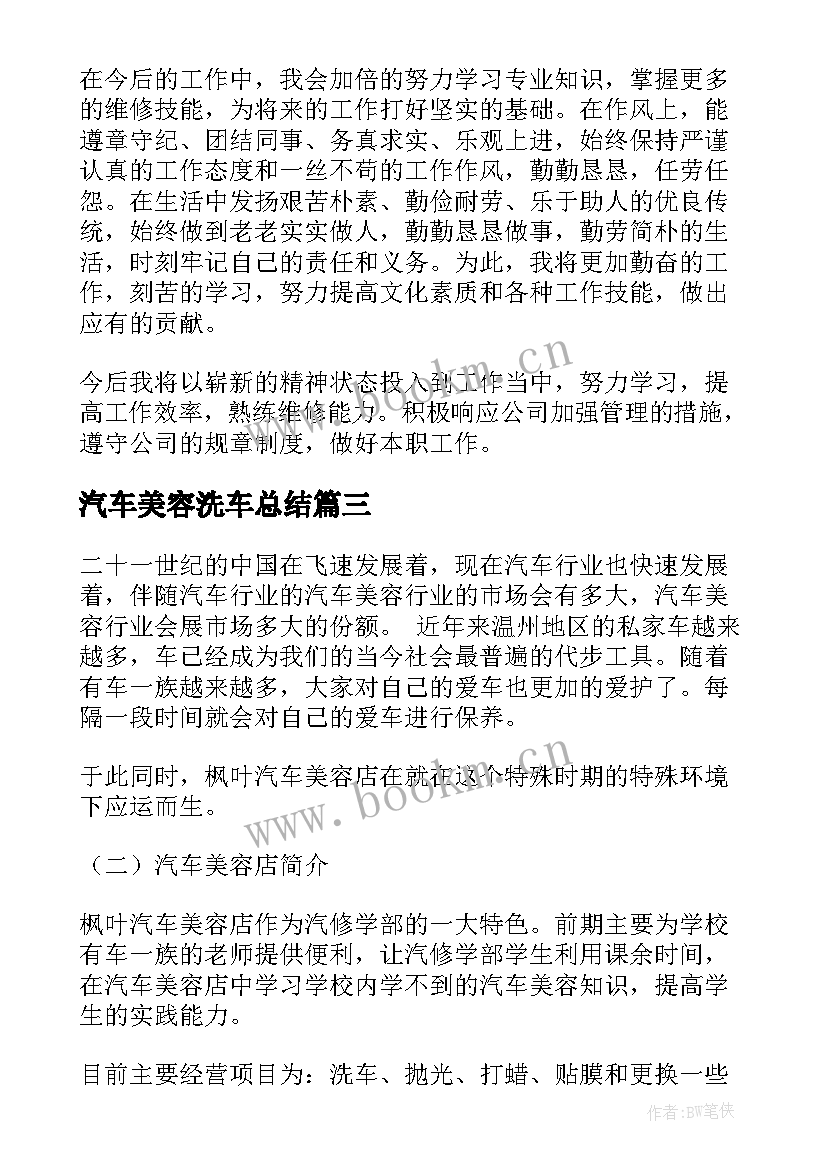 汽车美容洗车总结(精选5篇)