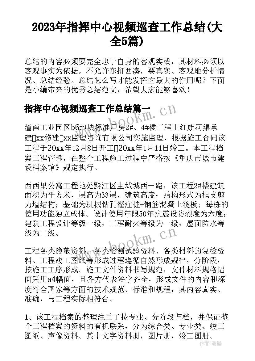 2023年指挥中心视频巡查工作总结(大全5篇)