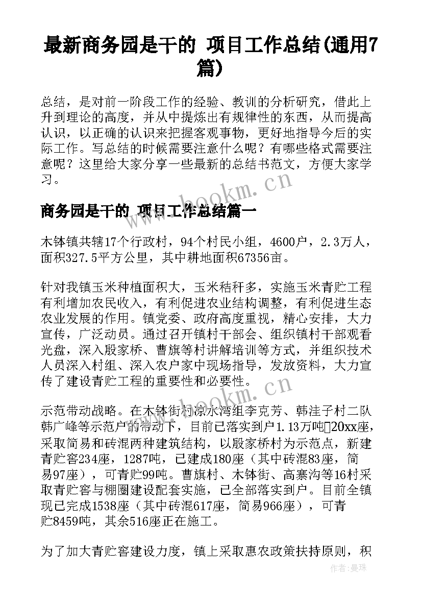 最新商务园是干的 项目工作总结(通用7篇)