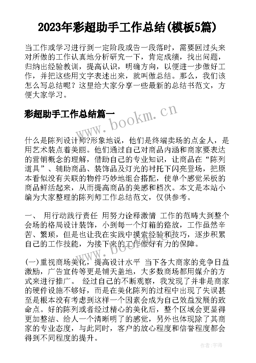 2023年彩超助手工作总结(模板5篇)