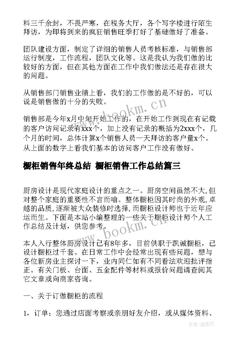 橱柜销售年终总结 橱柜销售工作总结(汇总10篇)