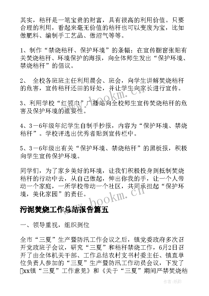 污泥焚烧工作总结报告(大全5篇)