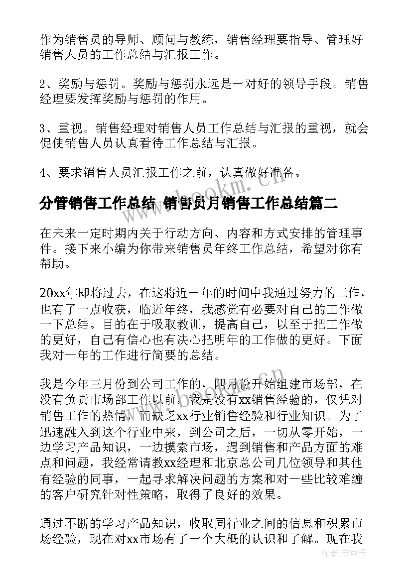 最新分管销售工作总结 销售员月销售工作总结(优质6篇)