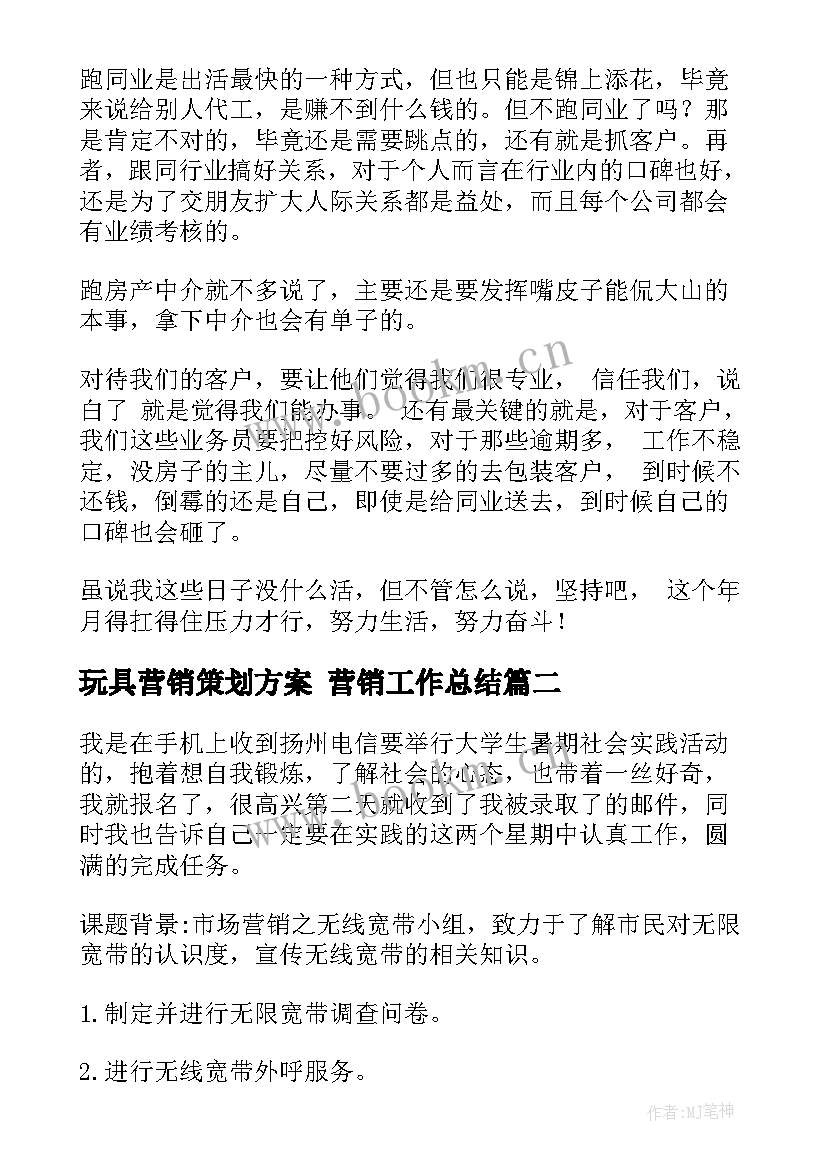 最新玩具营销策划方案 营销工作总结(优质5篇)