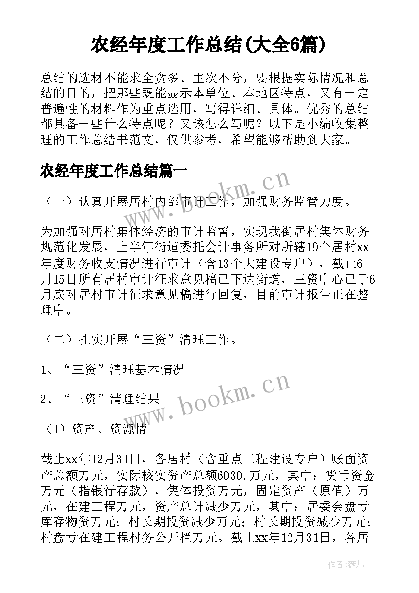 农经年度工作总结(大全6篇)