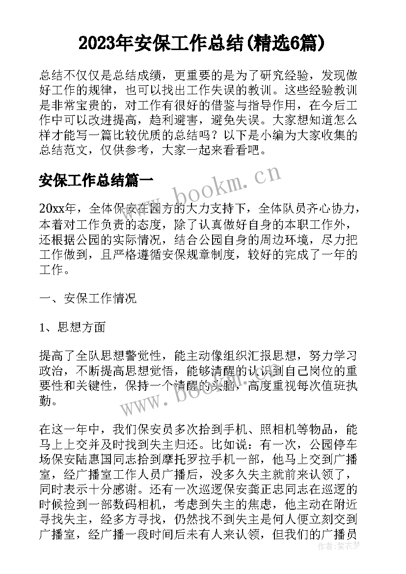 2023年安保工作总结(精选6篇)