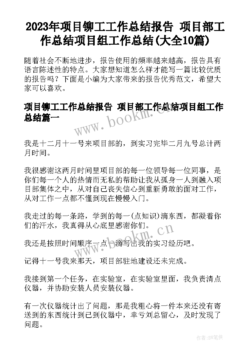 2023年项目铆工工作总结报告 项目部工作总结项目组工作总结(大全10篇)