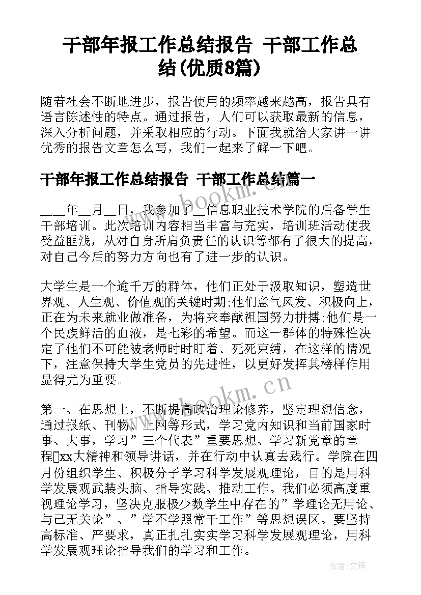 干部年报工作总结报告 干部工作总结(优质8篇)