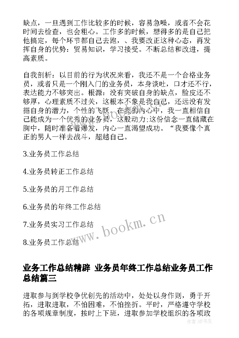 2023年业务工作总结精辟 业务员年终工作总结业务员工作总结(精选10篇)