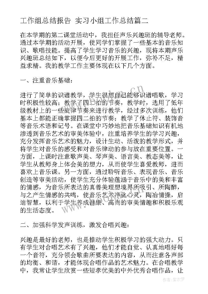 2023年工作组总结报告 实习小组工作总结(模板9篇)