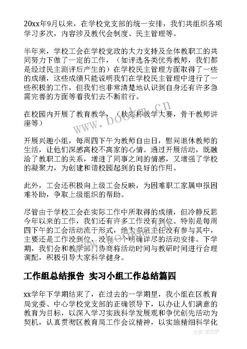 2023年工作组总结报告 实习小组工作总结(模板9篇)