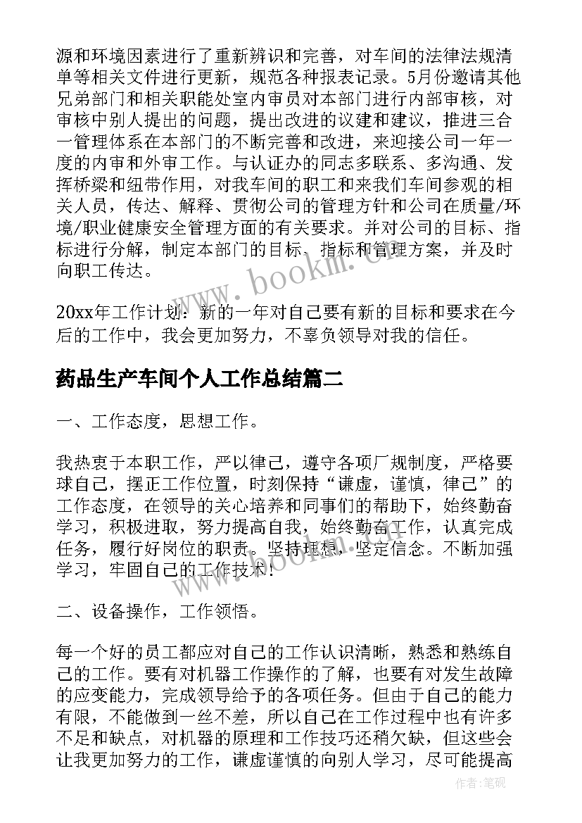 2023年药品生产车间个人工作总结(优质9篇)